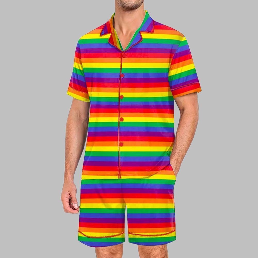 Rainbow Pride Stripes Pride Month Love Is Love Print Pajama Set