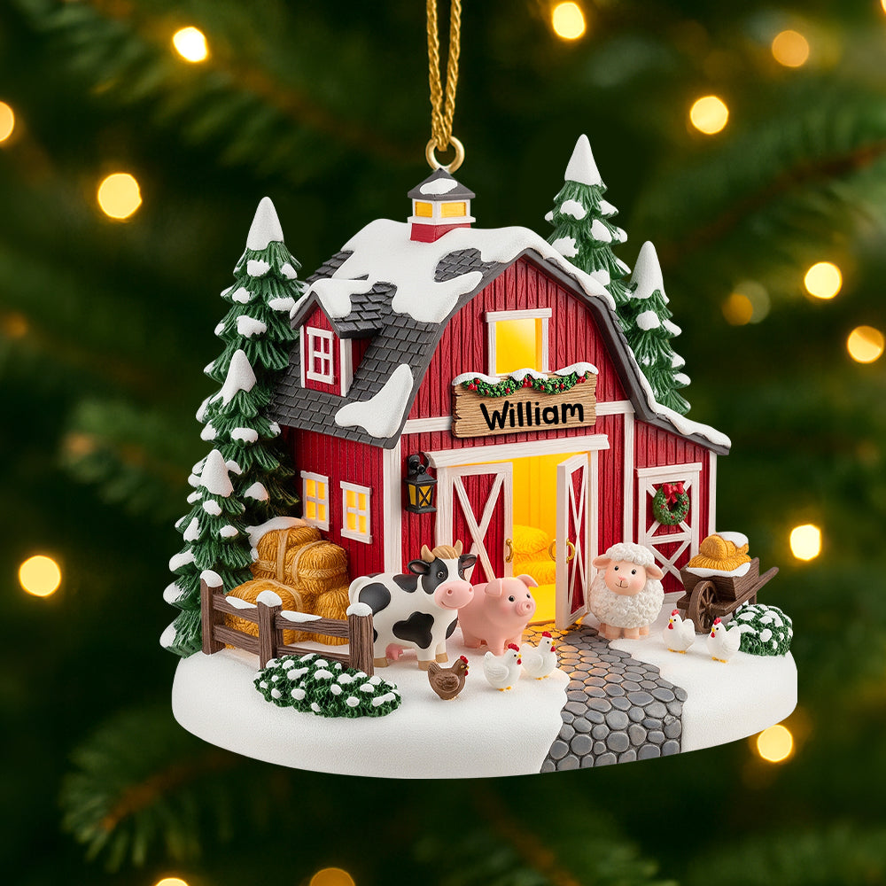 Red Barn Miniature House Acrylic Ornament Personalized Gifts For Farmer 06pgtn090825