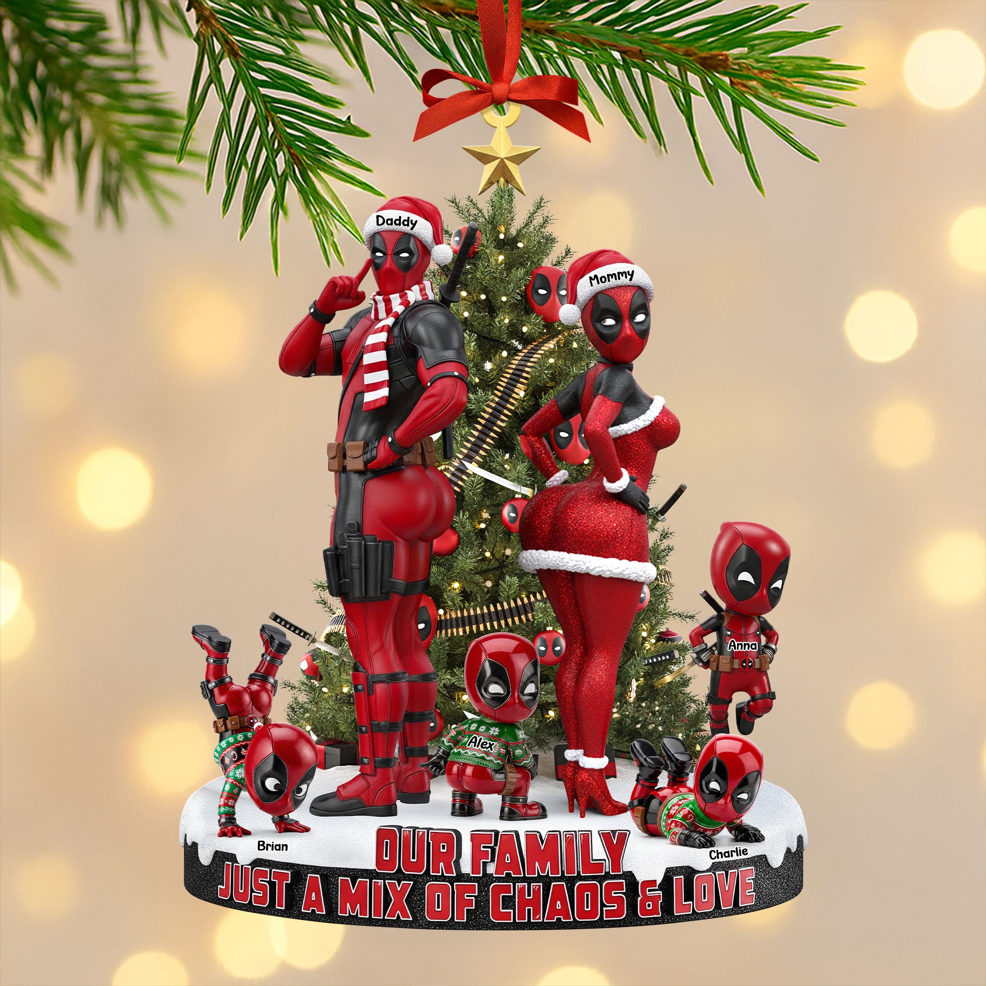 Alternative view of Red Masked Family Ornament - Personalized Gifts For Family 06nati190925