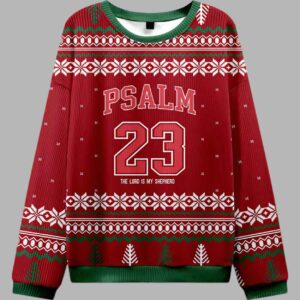 Alternative view of Red Psalm 23 Christian Ugly Christmas Sweater - gullprint.com