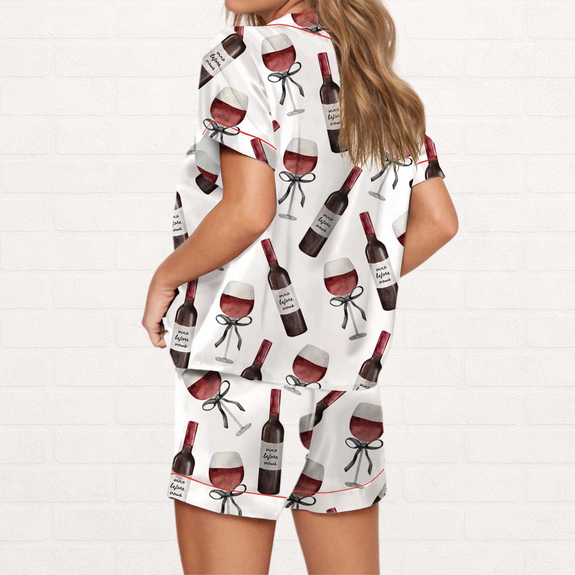 Red Wine Silky Satin Pajama Set - Image 3