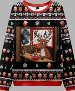 Alternative view of Reindeer Eating Ramen Ugly Christmas Sweater
