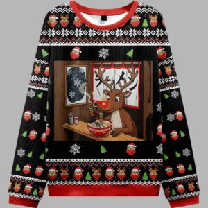 Alternative view of Reindeer Eating Ramen Ugly Christmas Sweater - gullprint.com