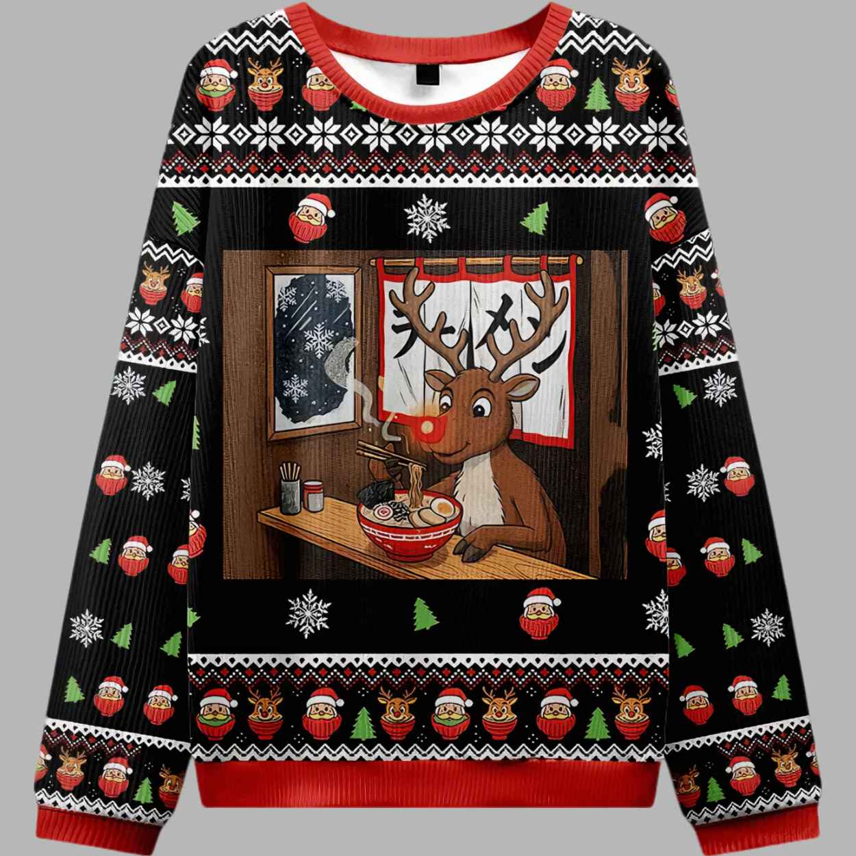 Reindeer Eating Ramen Ugly Christmas Sweater - gullprint.com