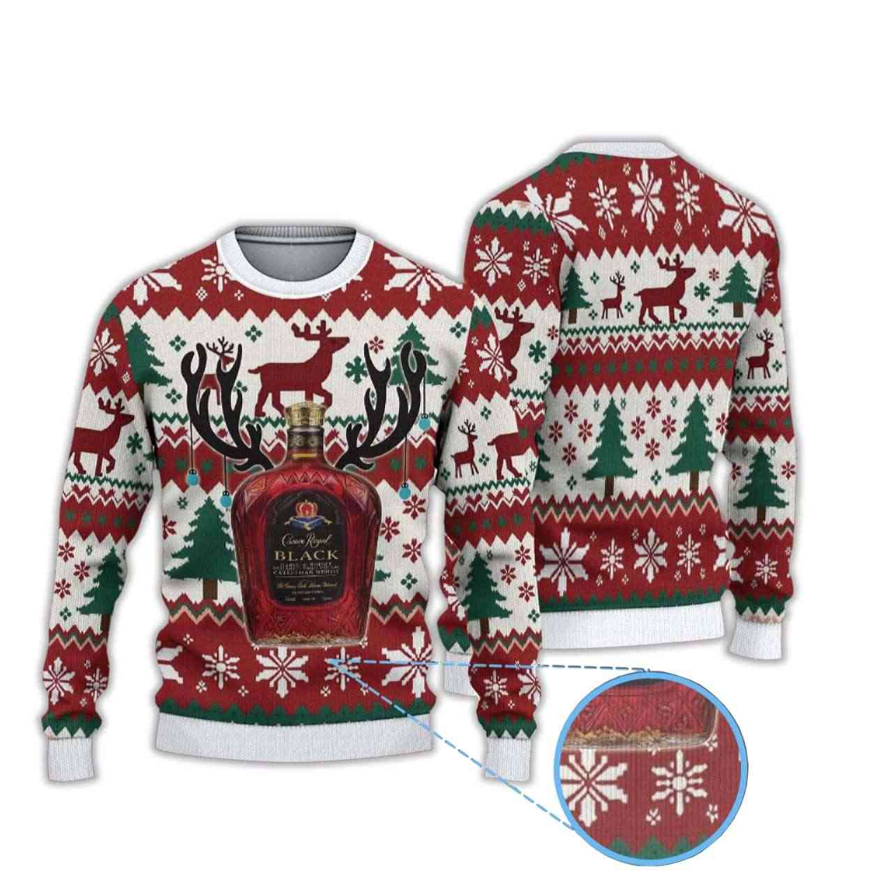 Reindeer Snowflake Crown Royal Black Ugly Christmas Sweater