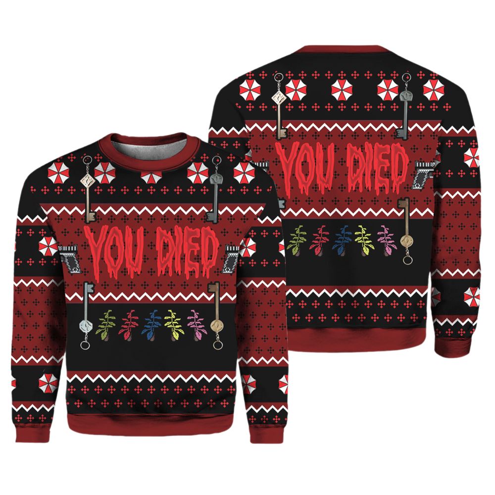Resident Evil You Died Ugly Christmas Sweater - Image 3