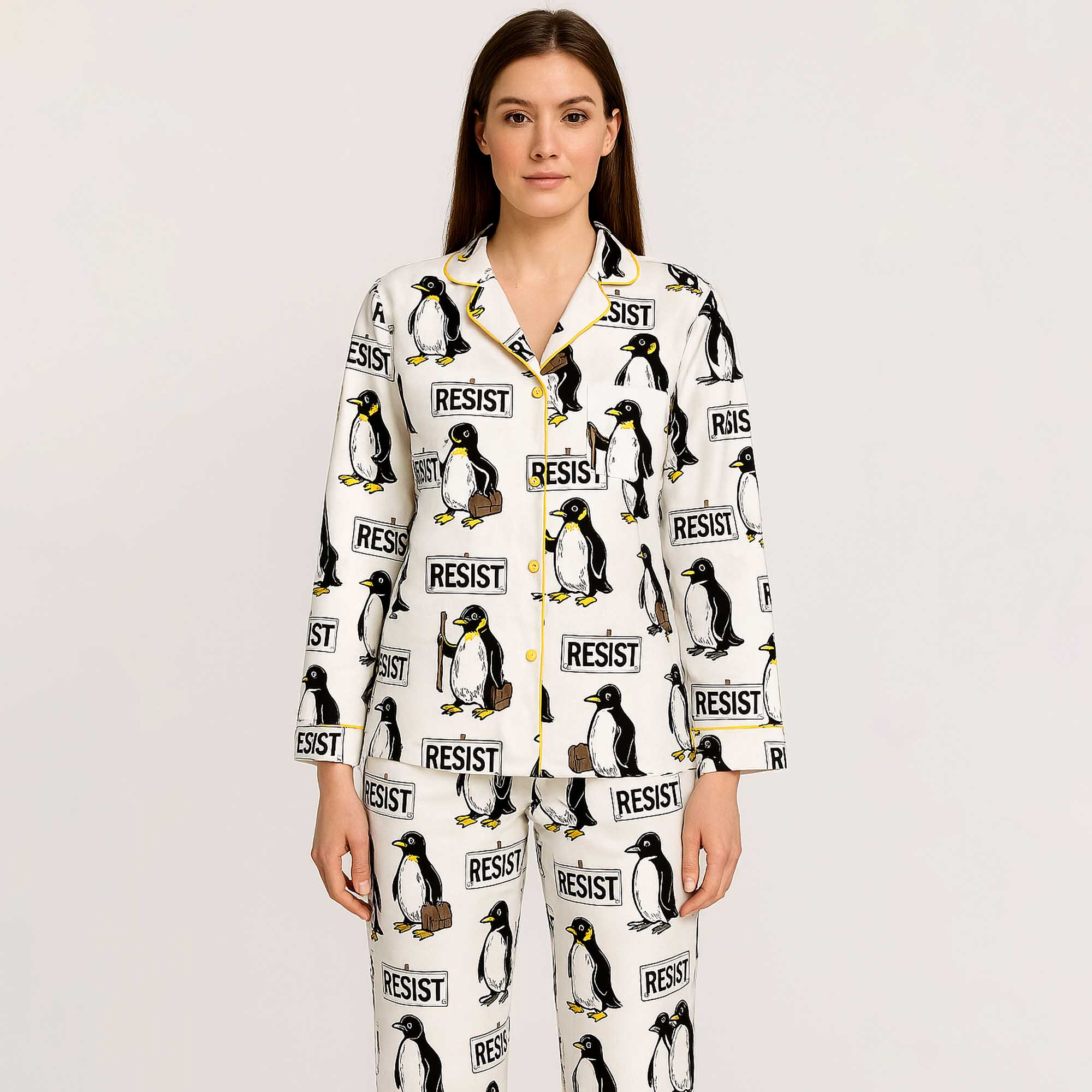 Resist Penguin Activism Anti Trump Pajama Set For Women - Image 3