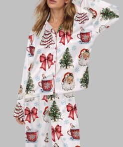 Retro Coquette Christmas Satin Pajama Set