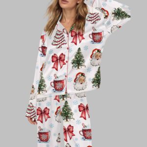 Retro Coquette Christmas Satin Pajama Set