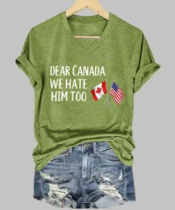 Retro Dear Canada We Hate Him Too Print T-Shirt