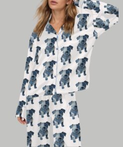 Retro Denim Patch Dog Silky Satin Pajama Set