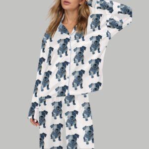 Retro Denim Patch Dog Silky Satin Pajama Set