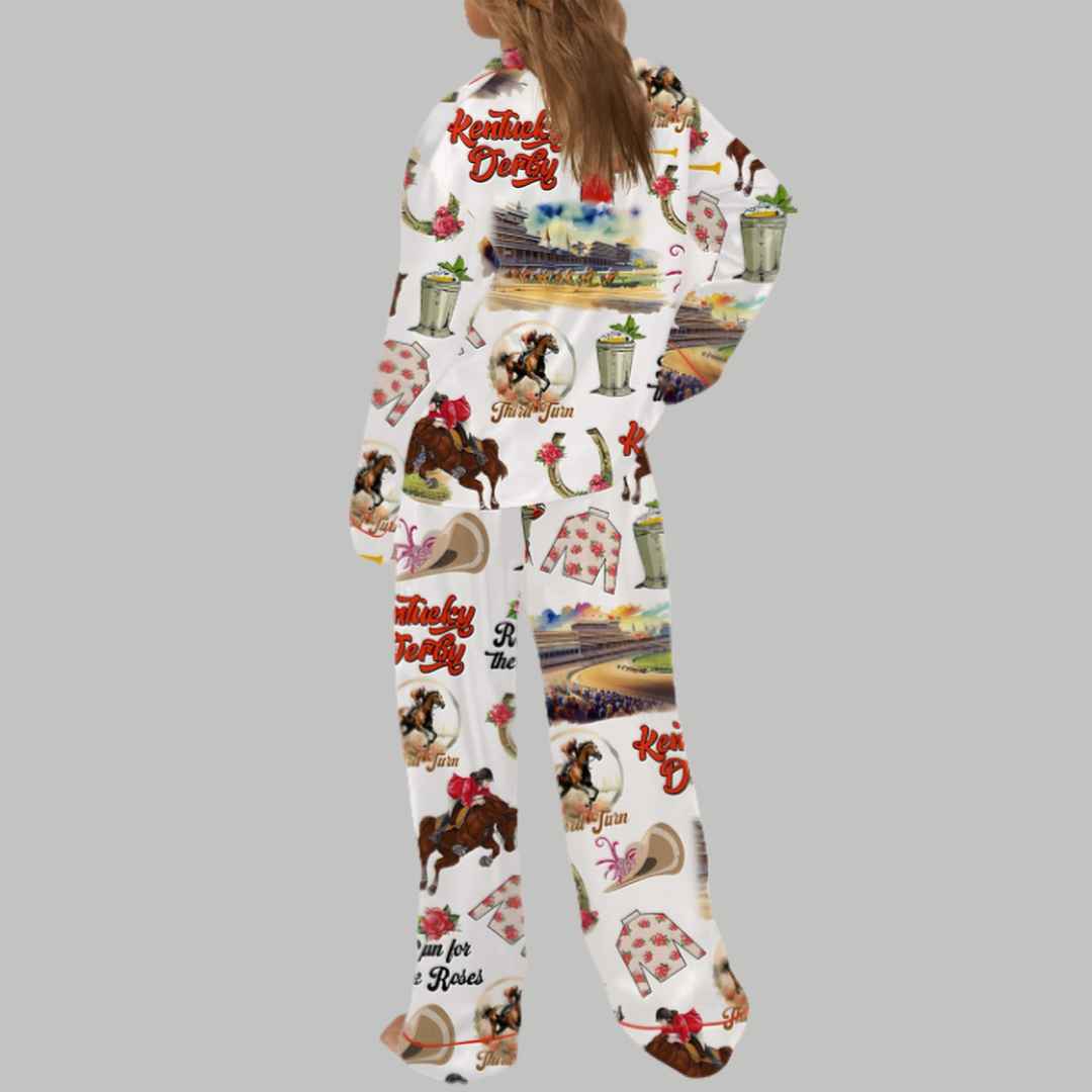 Retro Kentucky Derby Silky Satin Pajama Set - Image 3