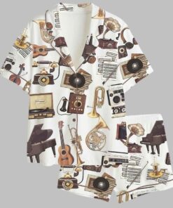 Alternative view of Retro Musical Guitar Instrument Gramophone Piano Pajama Set