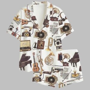 Alternative view of Retro Musical Guitar Instrument Gramophone Piano Pajama Set