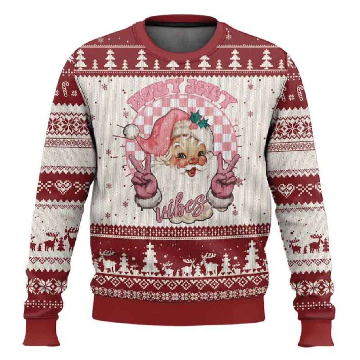 Retro Santa Holly Jolly Vibes Ugly Christmas Sweater