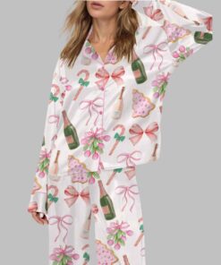 Rose Champagne Christmas Wine Satin Pajama Set