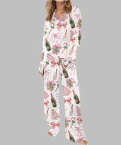 Alternative view of Rose Champagne Christmas Wine Satin Pajama Set