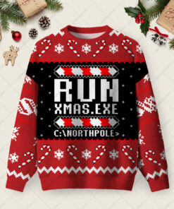 Run Xmas Ugly Christmas Fuzzy Fleece Sweatshirt