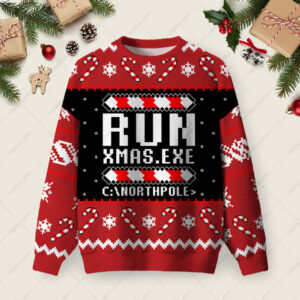 Run Xmas Ugly Christmas Fuzzy Fleece Sweatshirt