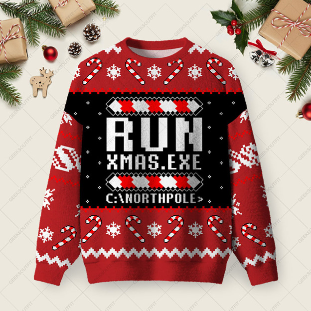 Run Xmas Ugly Christmas Fuzzy Fleece Sweatshirt