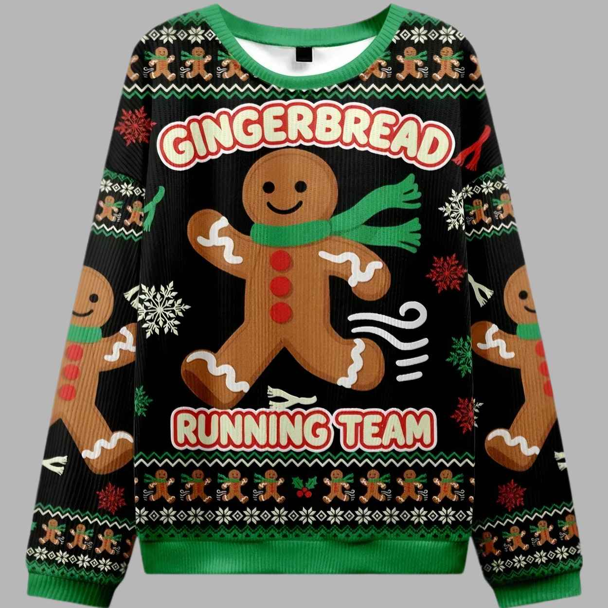 Running Gingerbread Man Christmas Ugly Sweater - gullprint.com