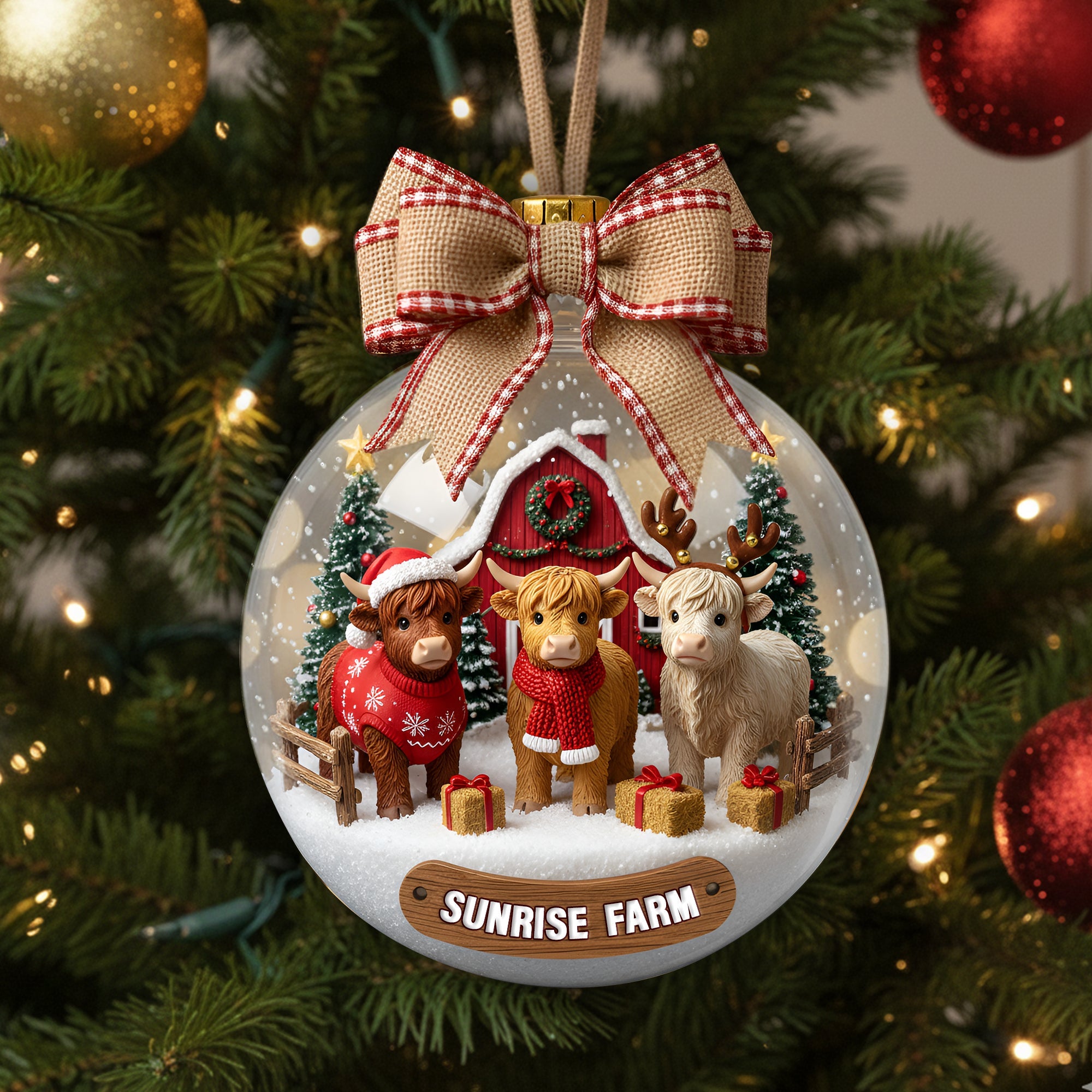 Alternative view of Rustic Highland Cow Farm Ornament - Personalized Gifts For Highland Cow Lovers 05HYLU291025