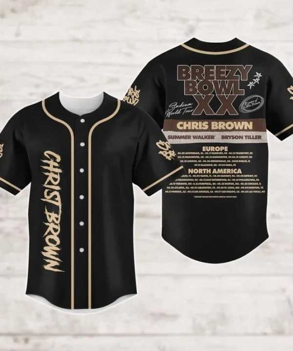 Alternative view of Breezy Bowl XX Music Tour 2025 Baseball Jersey, Chris Brown Jersey Shirt, Concert 2025 Shirt