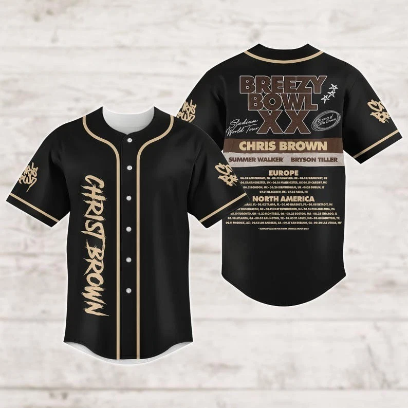 Breezy Bowl XX Music Tour 2025 Baseball Jersey, Chris Brown Jersey Shirt, Concert 2025 Shirt - Image 2