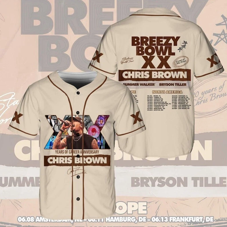 Unisex Breezy Tour Baseball Jersey, Chris Brown Fan Shirt, Music Tour Merch - Image 2