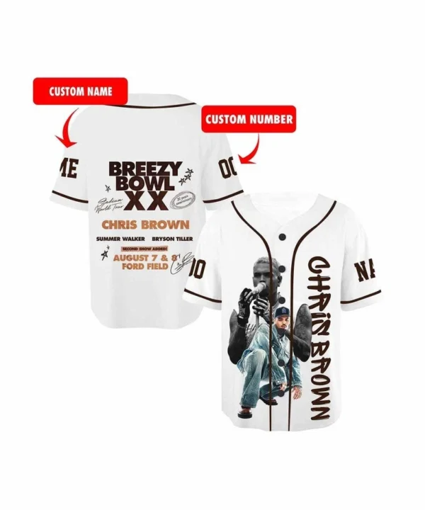 Alternative view of Chris Brown Breezy Bowl Baseball Jersey, Personalized Chris Brown Tour 2025 Jersey