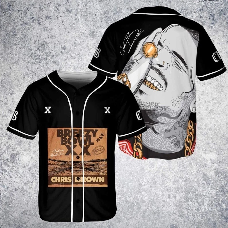 Unisex Breezy Tour Baseball Jersey, Chris Brown Tour 2025 Jersey For Fans