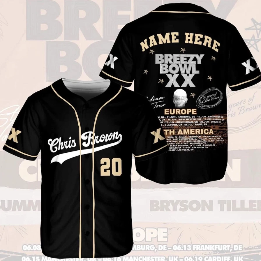 Custom Name Chris Brown Breezy Bowl XX 2025 Tour Baseball Jersey - Image 2