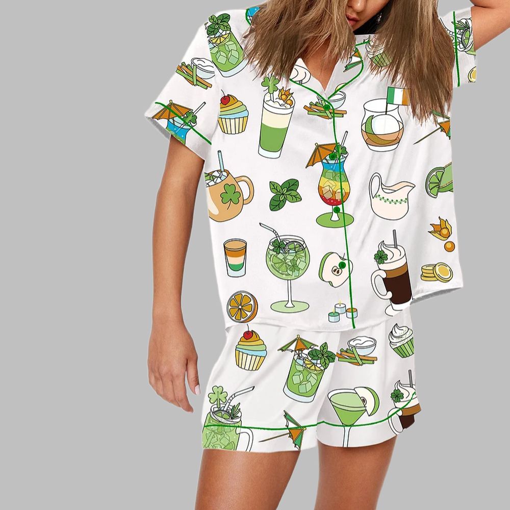 Alternative view of Saint Patricks Day Special Green Cocktails Print Pajama Set