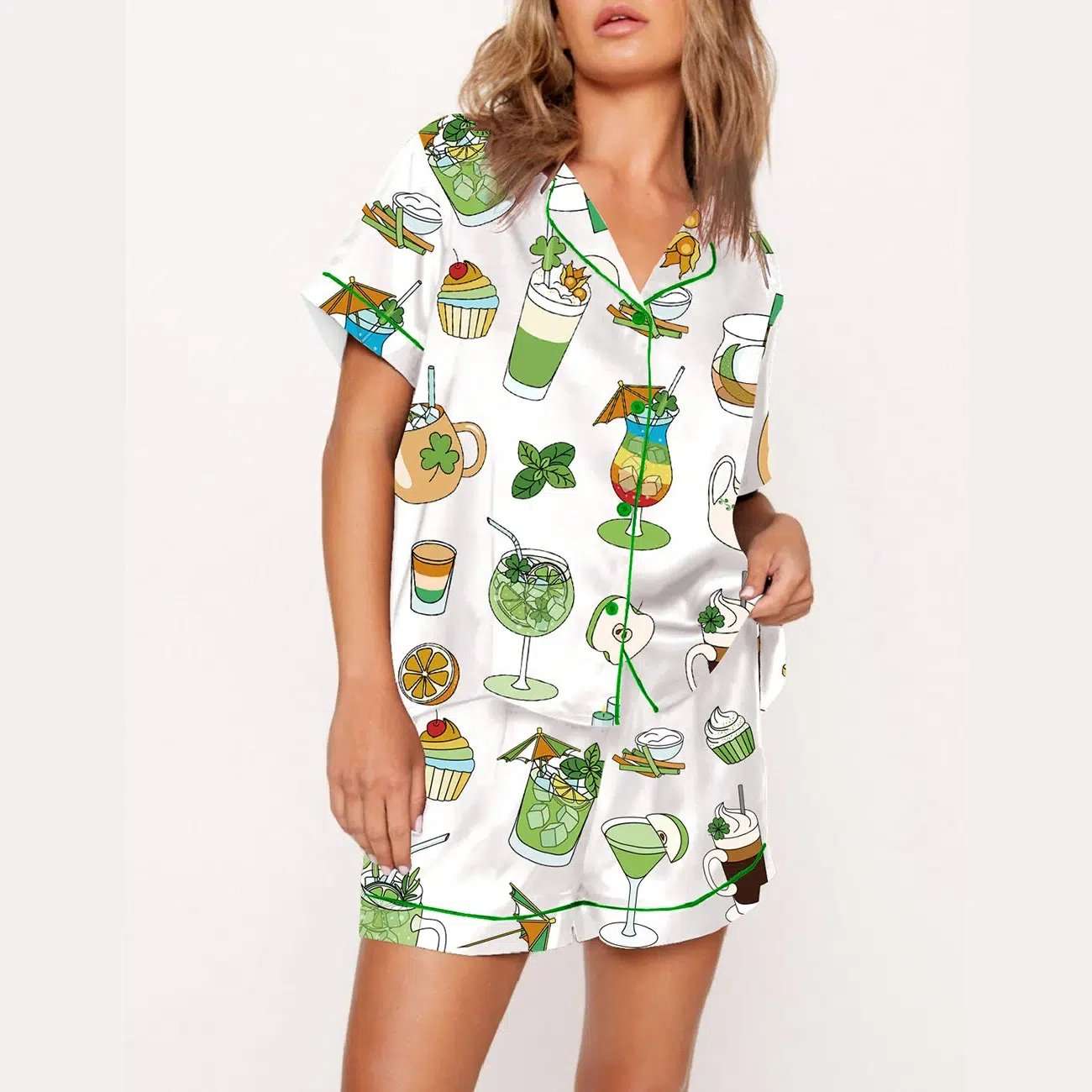 Alternative view of Saint Patricks Day Special Green Cocktails Print Pajama Set