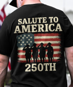 Alternative view of Salute To America 250th Veteran Back Side Dark Shirt Happy America 250 Gifts