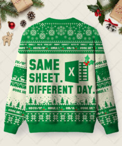 Alternative view of Same Sheet Different Day Ugly Christmas Fuzzy Fleece Sweatshirt