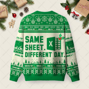 Alternative view of Same Sheet Different Day Ugly Christmas Fuzzy Fleece Sweatshirt