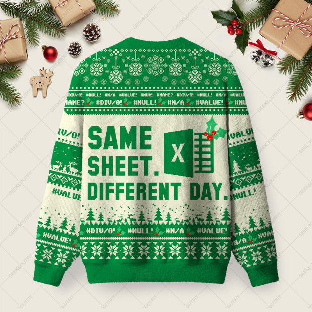 Alternative view of Same Sheet Different Day Ugly Christmas Fuzzy Fleece Sweatshirt