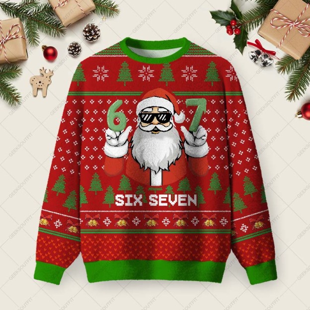 Santa 67 Ugly Christmas Fuzzy Fleece Sweatshirt