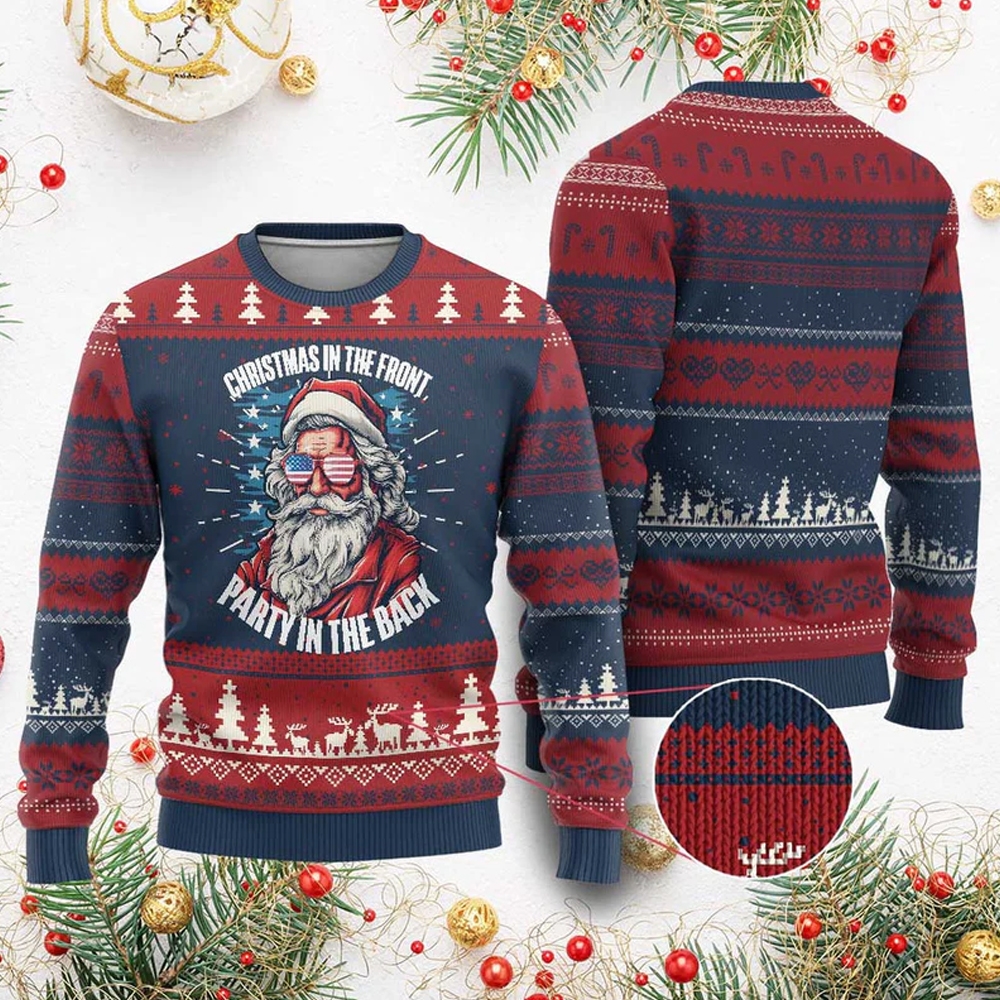 Santa Christmas in the Front Party in the Back Ugly Christmas Sweater - Grishko.com