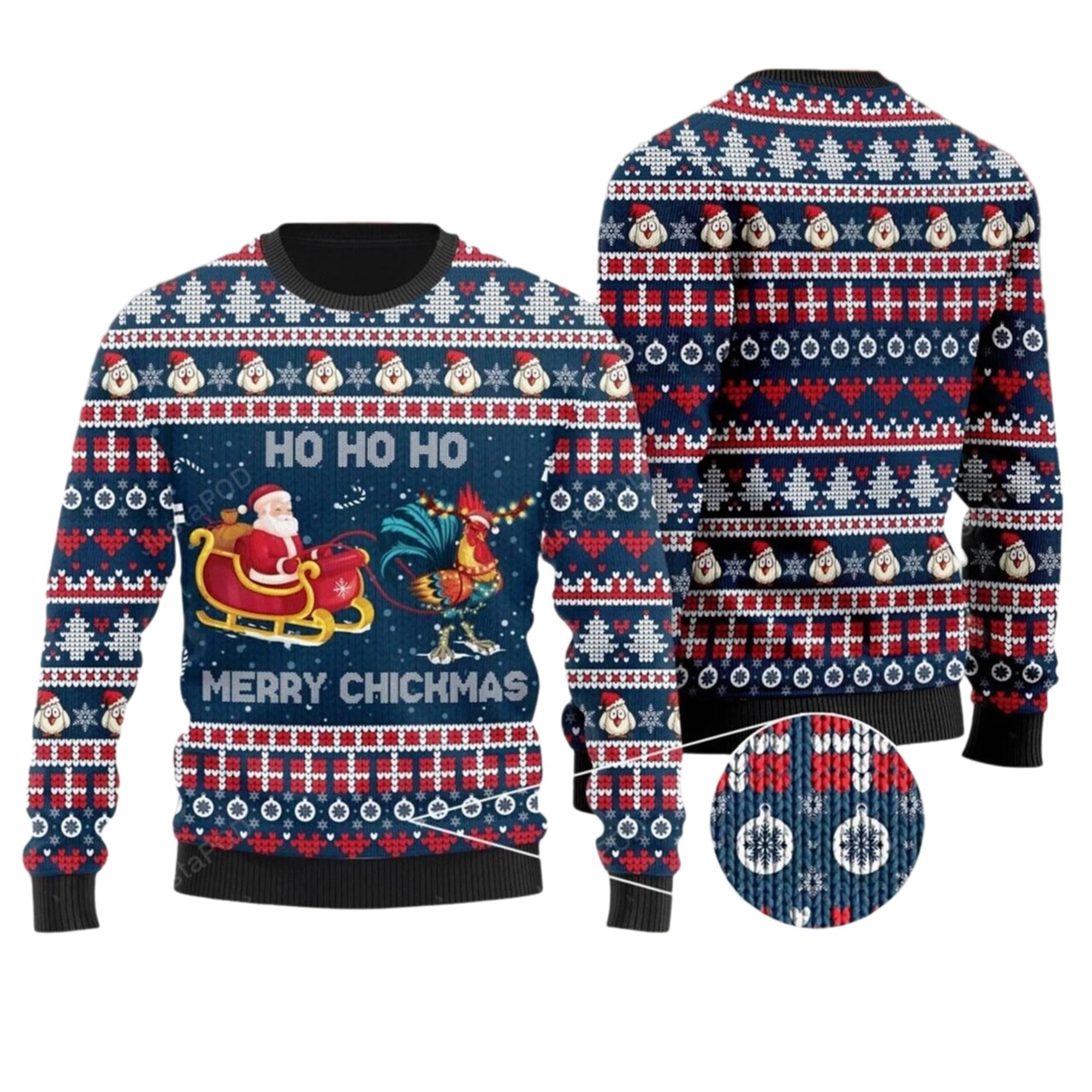 Santa Clause Riding Chicken Ugly Sweater - Grishko.com