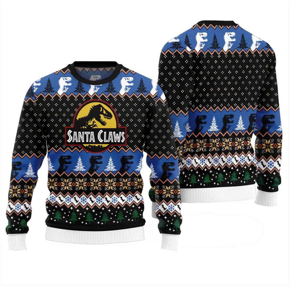 Santa Claws Dinosaur Ugly Christmas Sweater - Grishko.com