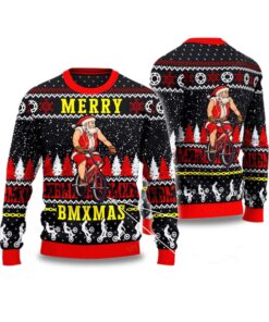 Santa Cycling Merry BMxmas Ugly Christmas Sweater 2025