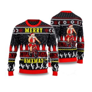 Santa Cycling Merry BMxmas Ugly Christmas Sweater 2025