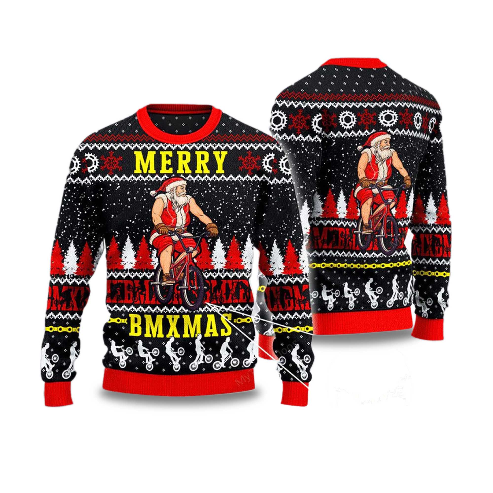 Santa Cycling Merry BMxmas Ugly Christmas Sweater 2025