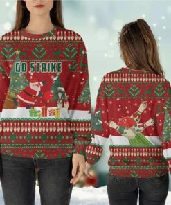 Alternative view of Santa Go Strike Funny Bowling Christmas Ugly Sweater