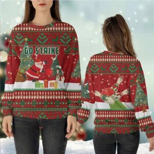 Alternative view of Santa Go Strike Funny Bowling Christmas Ugly Sweater