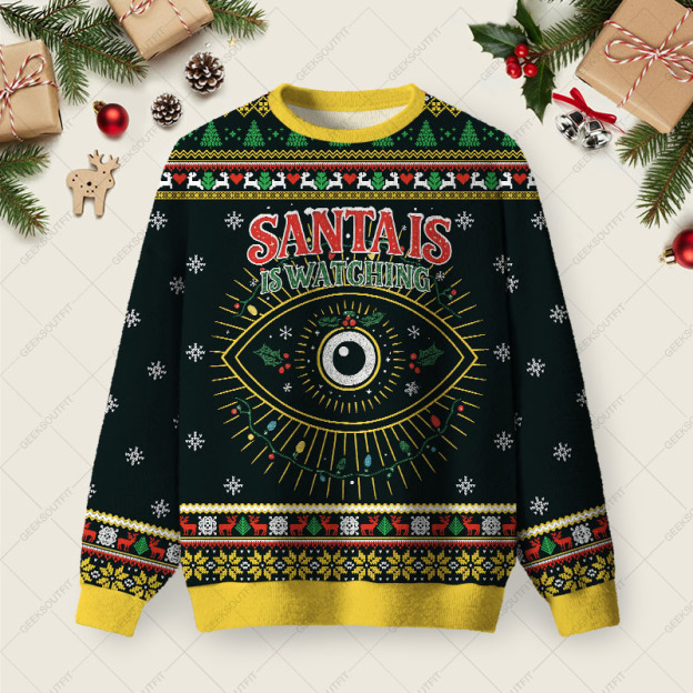 Santa Is Watching You Ugly Christmas Fuzzy Fleece Sweatshirt