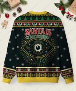 Alternative view of Santa Is Watching You Ugly Christmas Fuzzy Fleece Sweatshirt